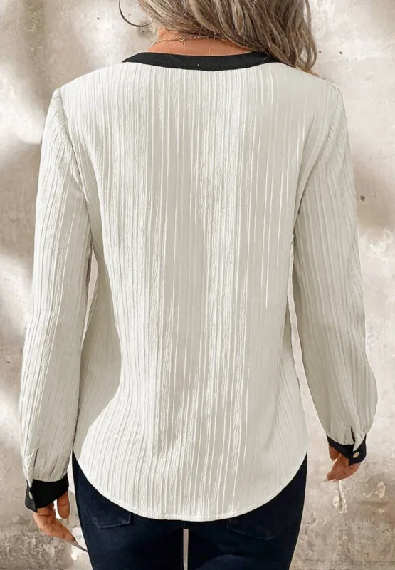 Contrast Notched Long Sleeve Blouse, image 9