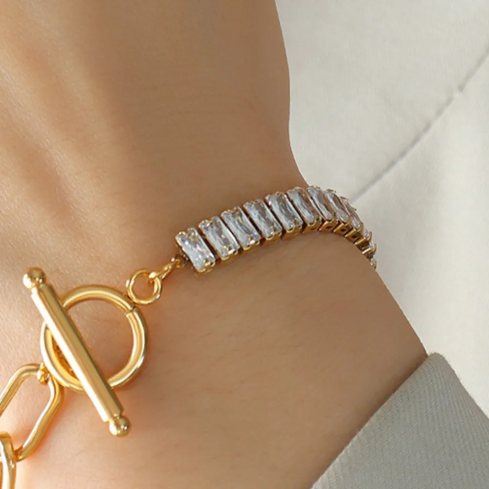 Zircon Titanium Steel Closure Bracelet, image 6