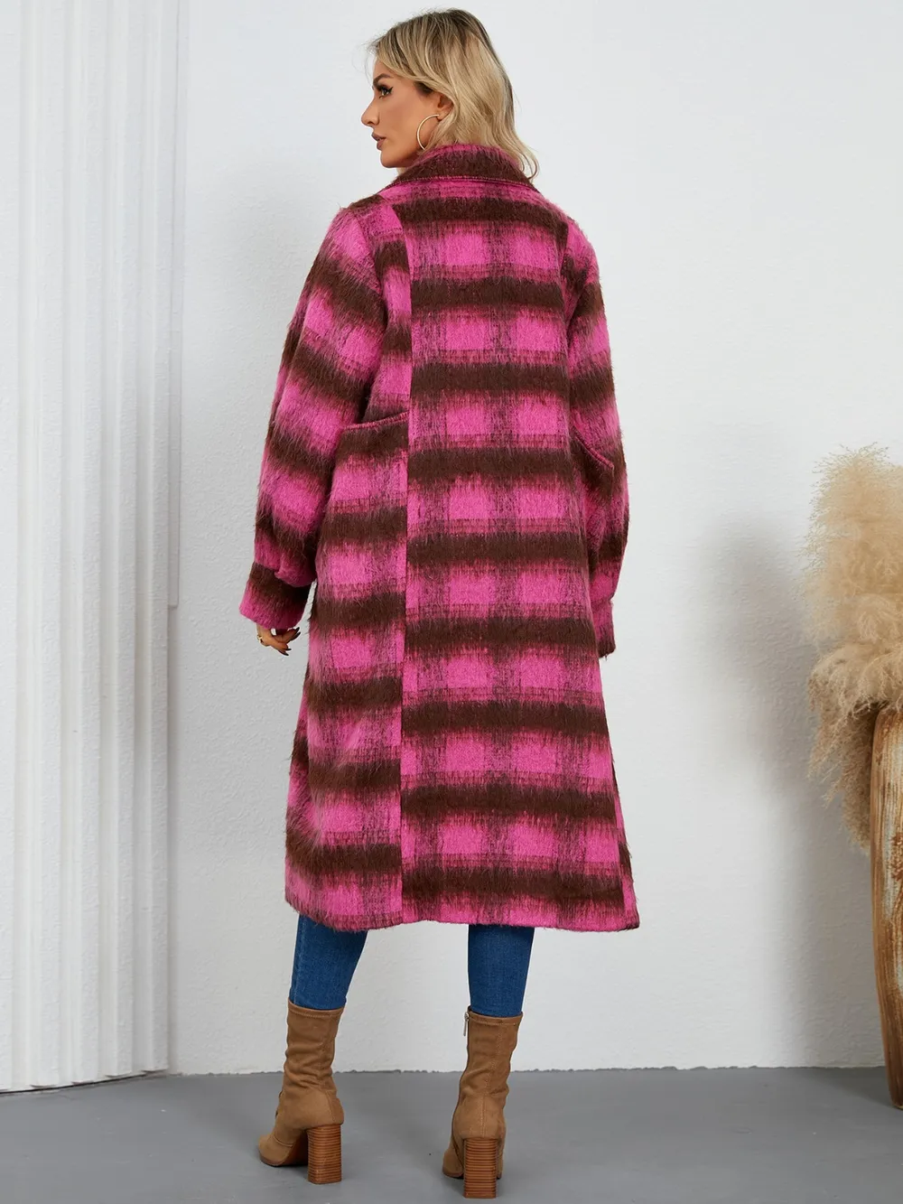 Contrast Double-Breasted Long Sleeve Longline Coat, image 9