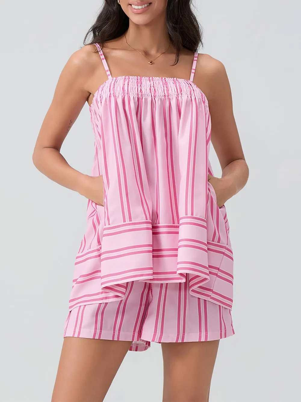 Smocked Square Neck Cami and Shorts Set, image 3