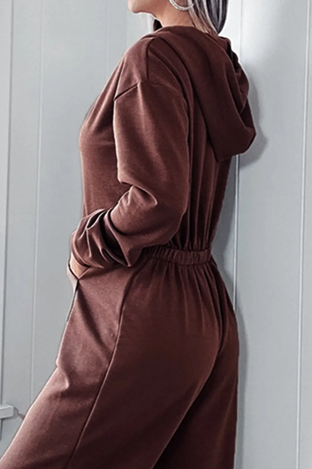 Full Size Drawstring Long Sleeve Jumpsuit, image 7