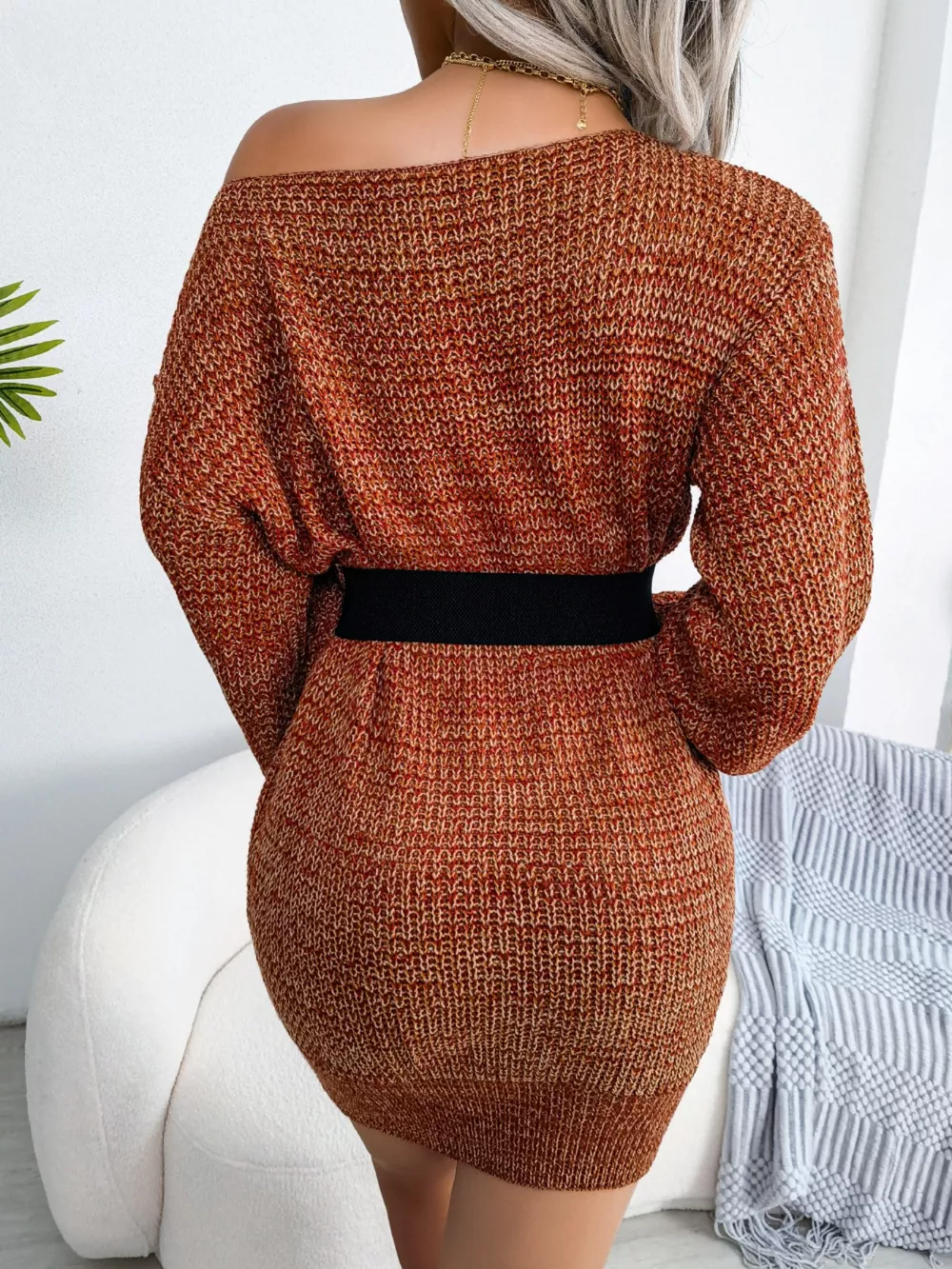 Multi-Color One-Shoulder Sweater Dress, image 11