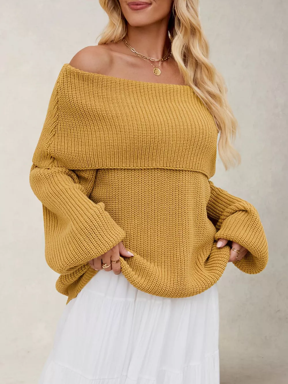 Off-Shoulder Long Sleeve Sweater, image 2