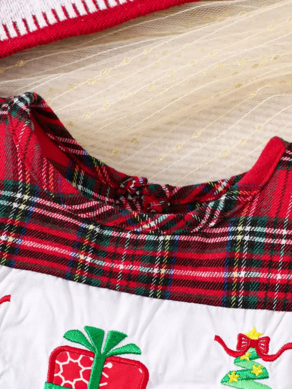 Children's Christmas Plaid Ruffle Sleeve One-Piece, image 3
