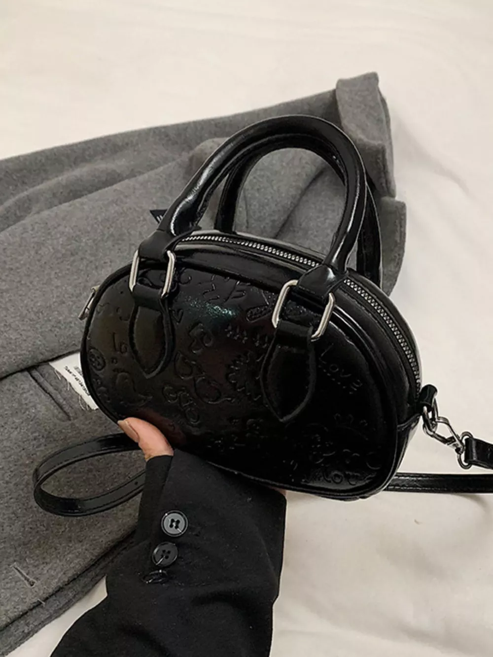 Embossed Pattern Top Handle Crossbody Bag, image 5