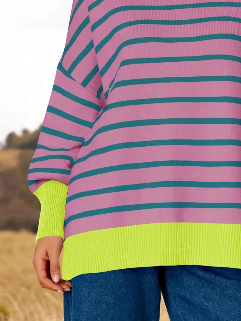 Striped Round Neck Long Sleeve Sweater, image 10