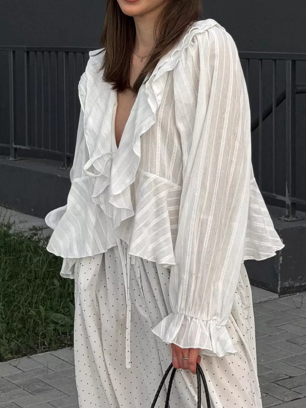 Ruffled Striped Flounce Sleeve Blouse, image 2