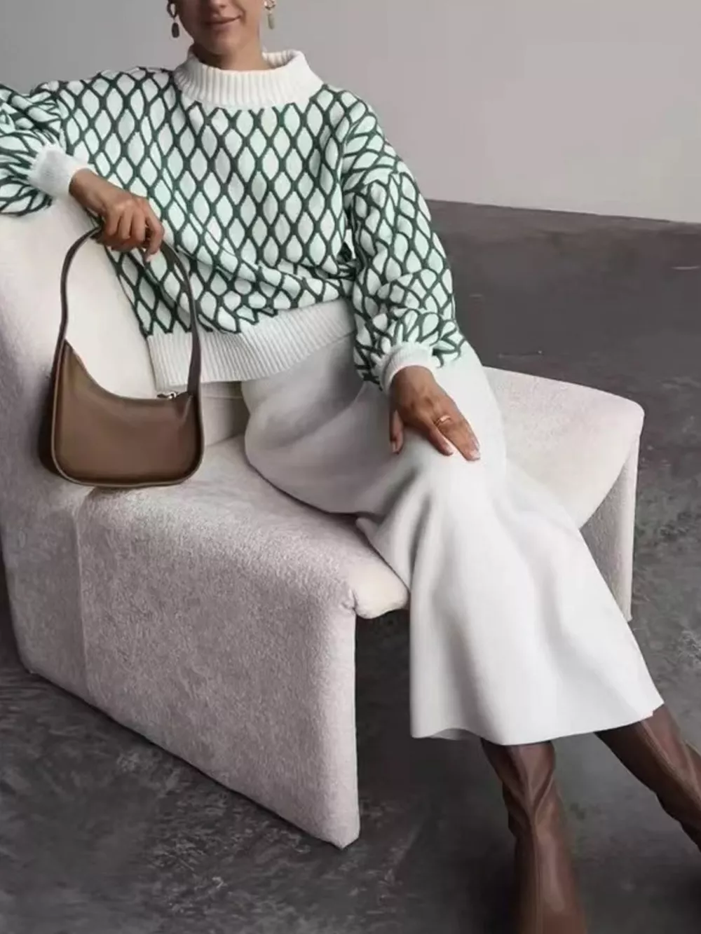 Geometric Pattern Turtleneck Sweater, image 3