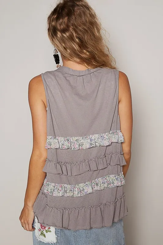 Ruffled Open Front Sleeveless Cardigan, image 3