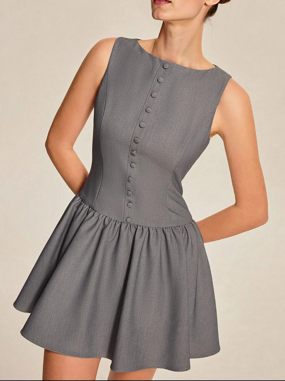 Round Neck Sleeveless Ruffled Mini Dress, image 3