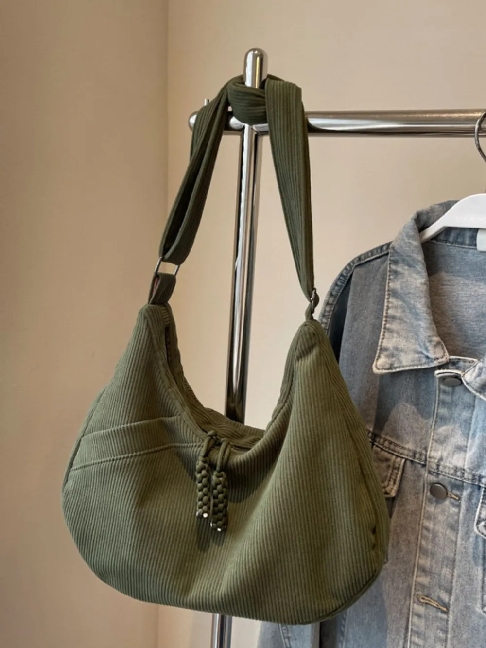 Ribbed Adjustable Strap Shoulder Bag, image 7