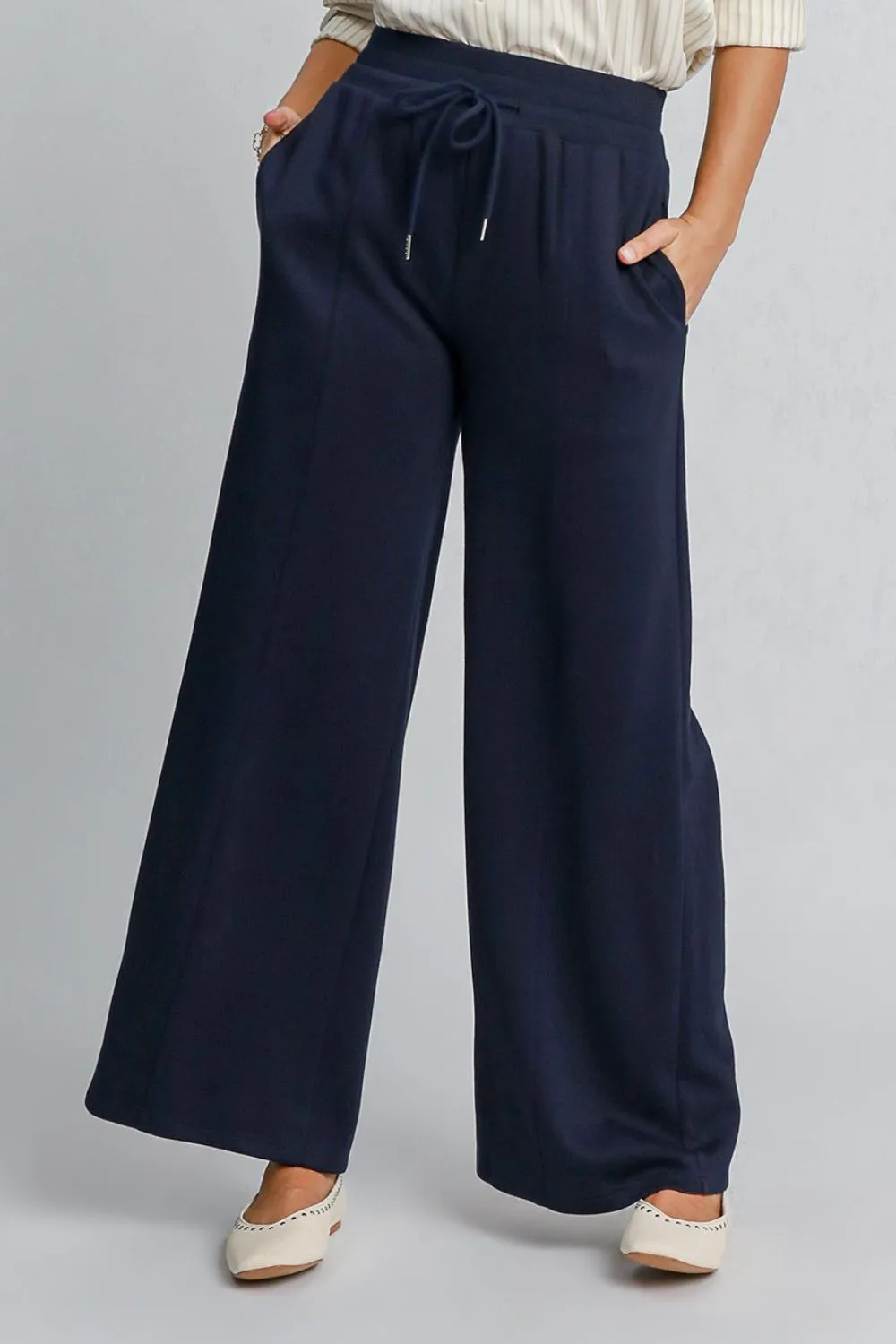 Drawstring Wide Leg Pants with Pockets, image 3