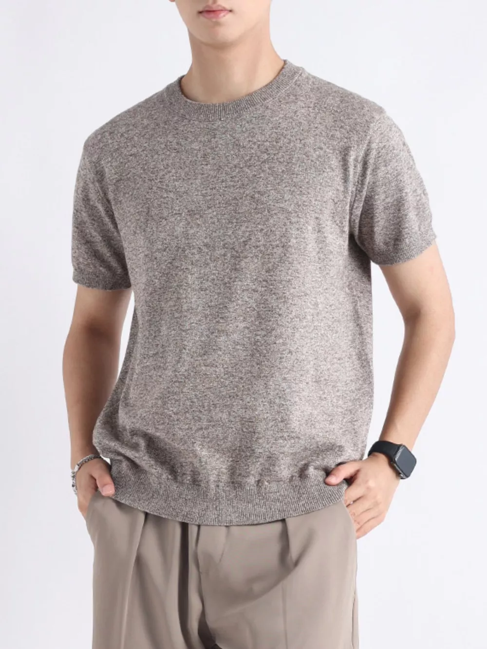 Men's Plus Size Casual Knitted Short Sleeve T-Shirt, image 6
