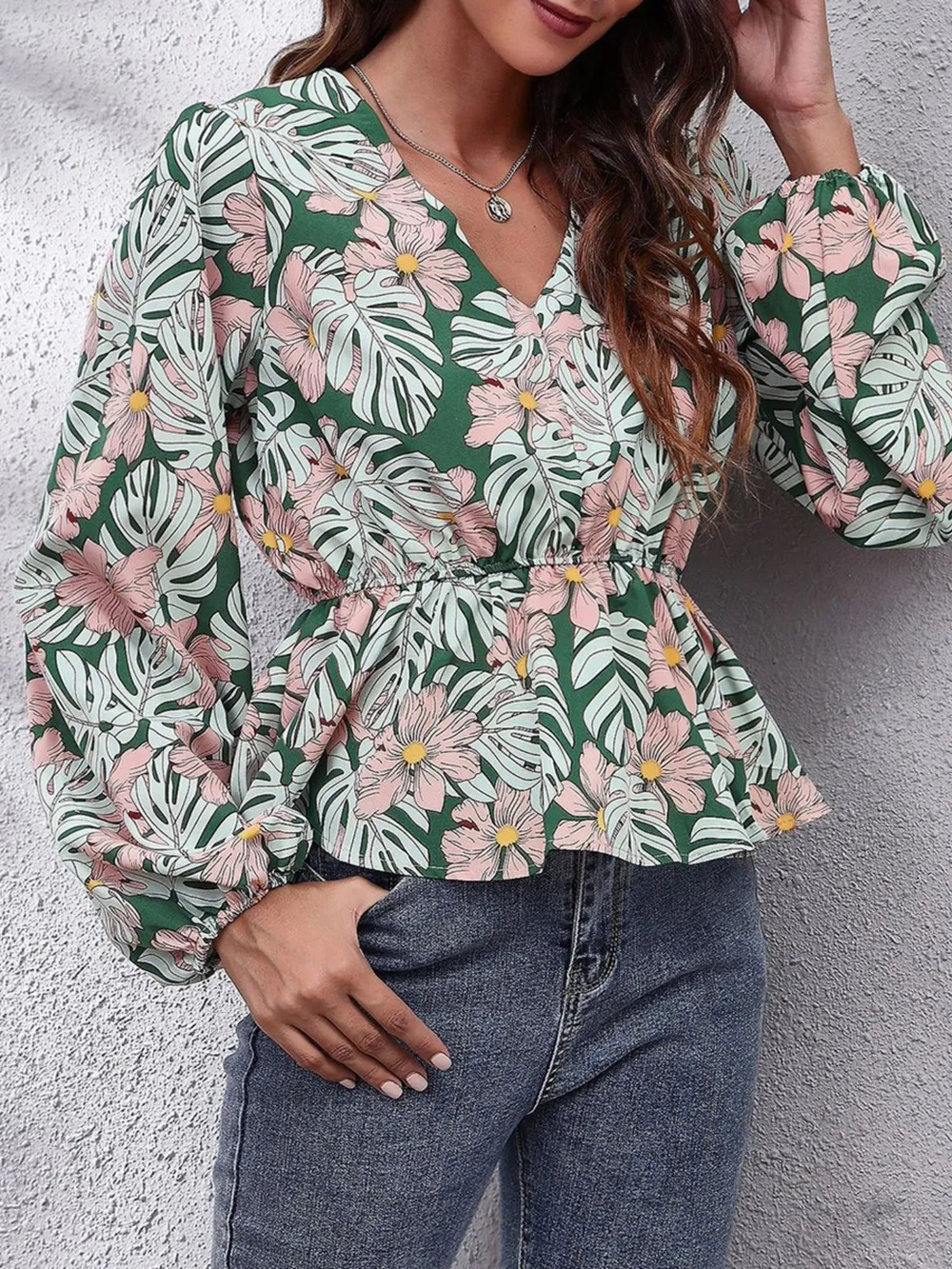Floral V-Neck Balloon Sleeve Blouse, image 11