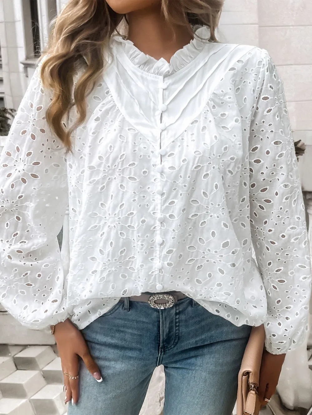 Frill Round Neck Long Sleeve Shirt, image 18