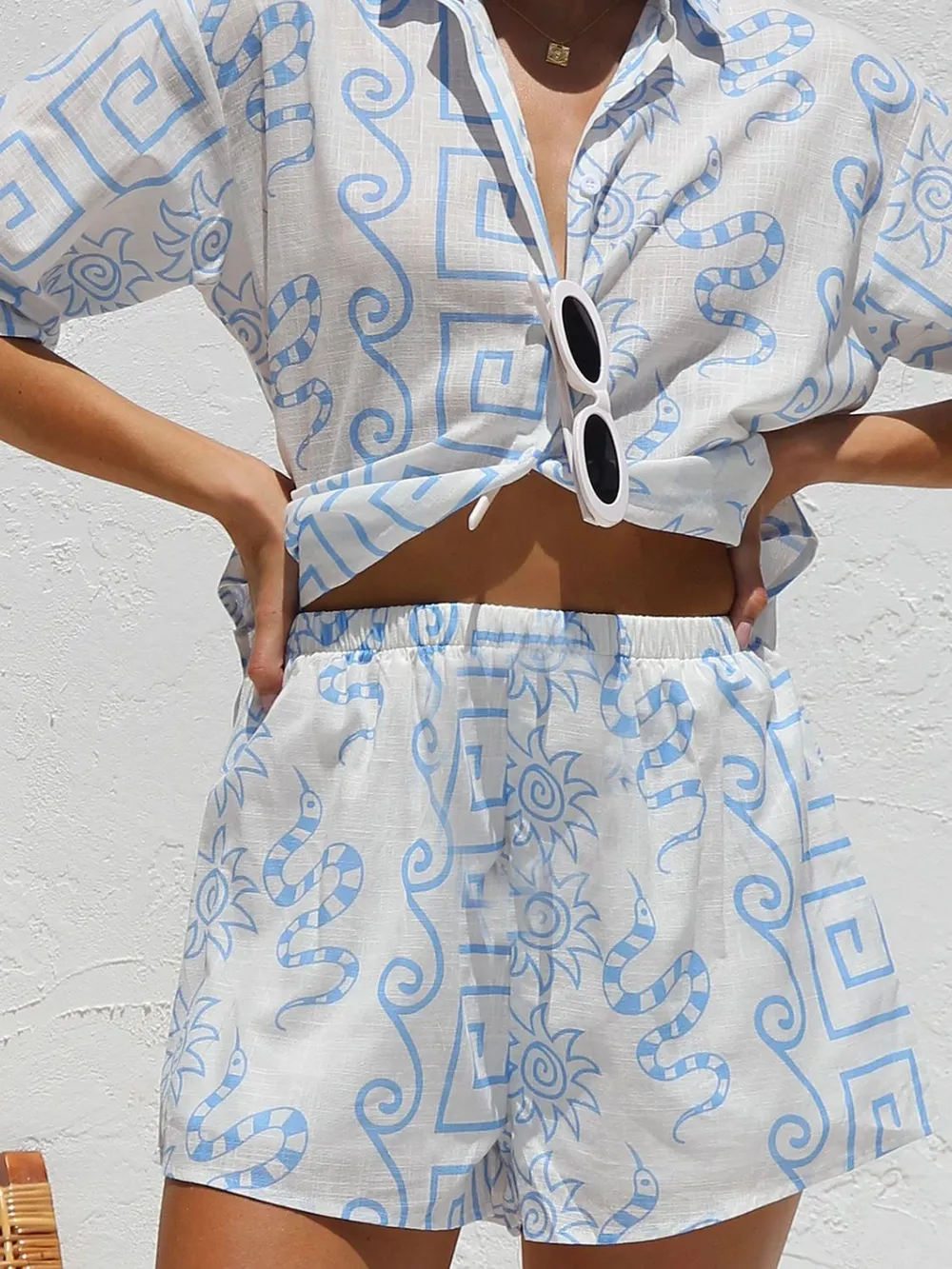 Printed Button Up Top and Shorts Set, image 6
