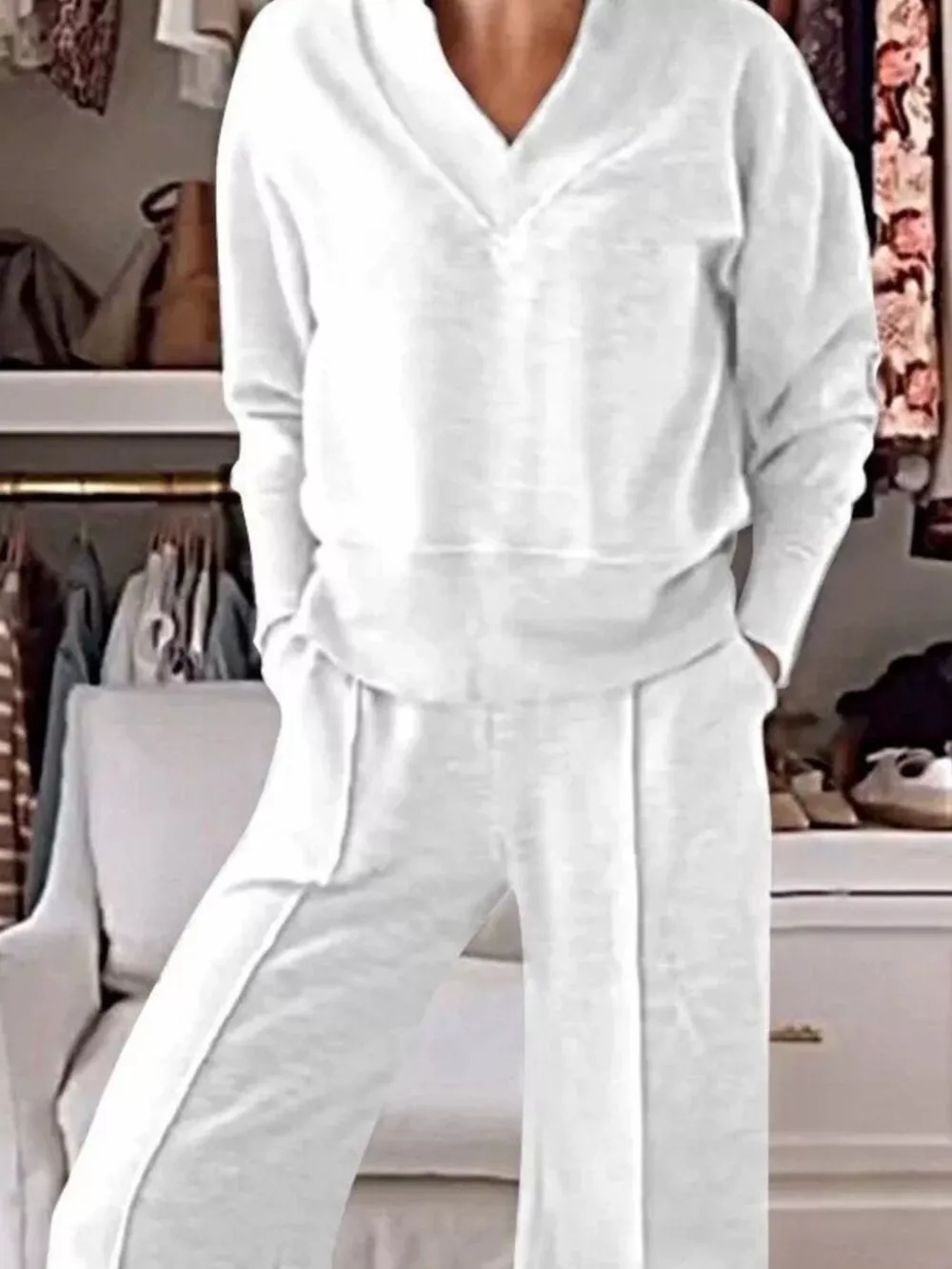 Full Size Cozy V-Neck Top and Pants Set Plus Size, image 8