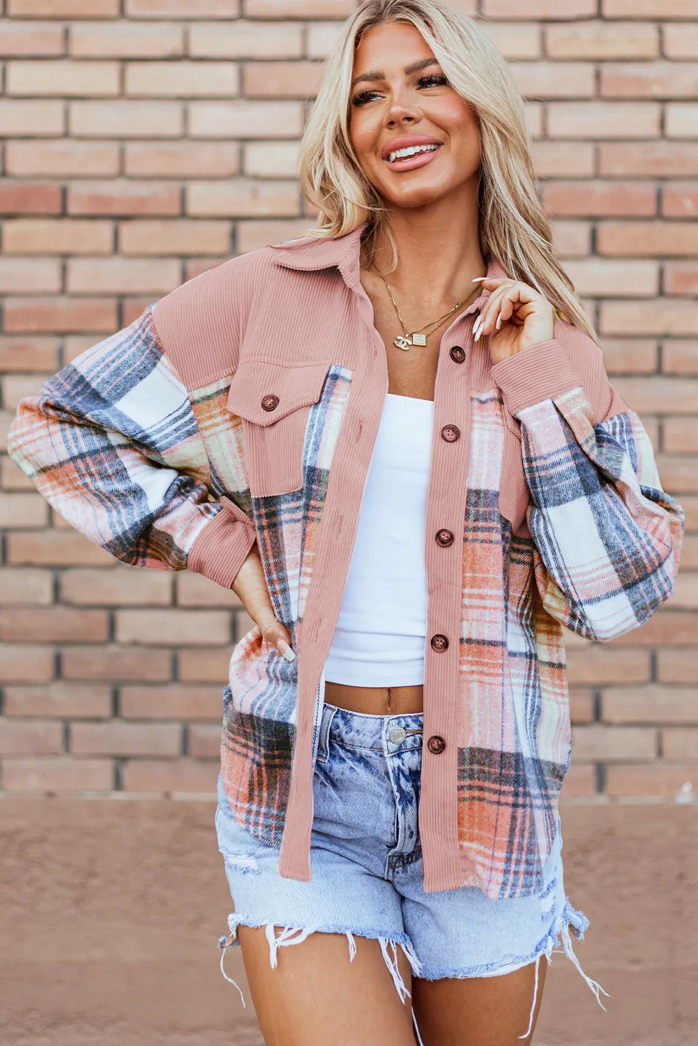 Plaid Button Up Long Sleeve Shacket, image 6