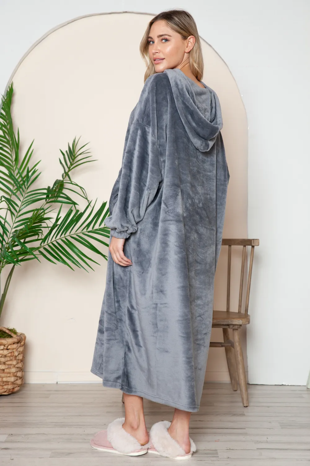 Full Size Pocketed Hooded Midi Lounge Dress, image 12
