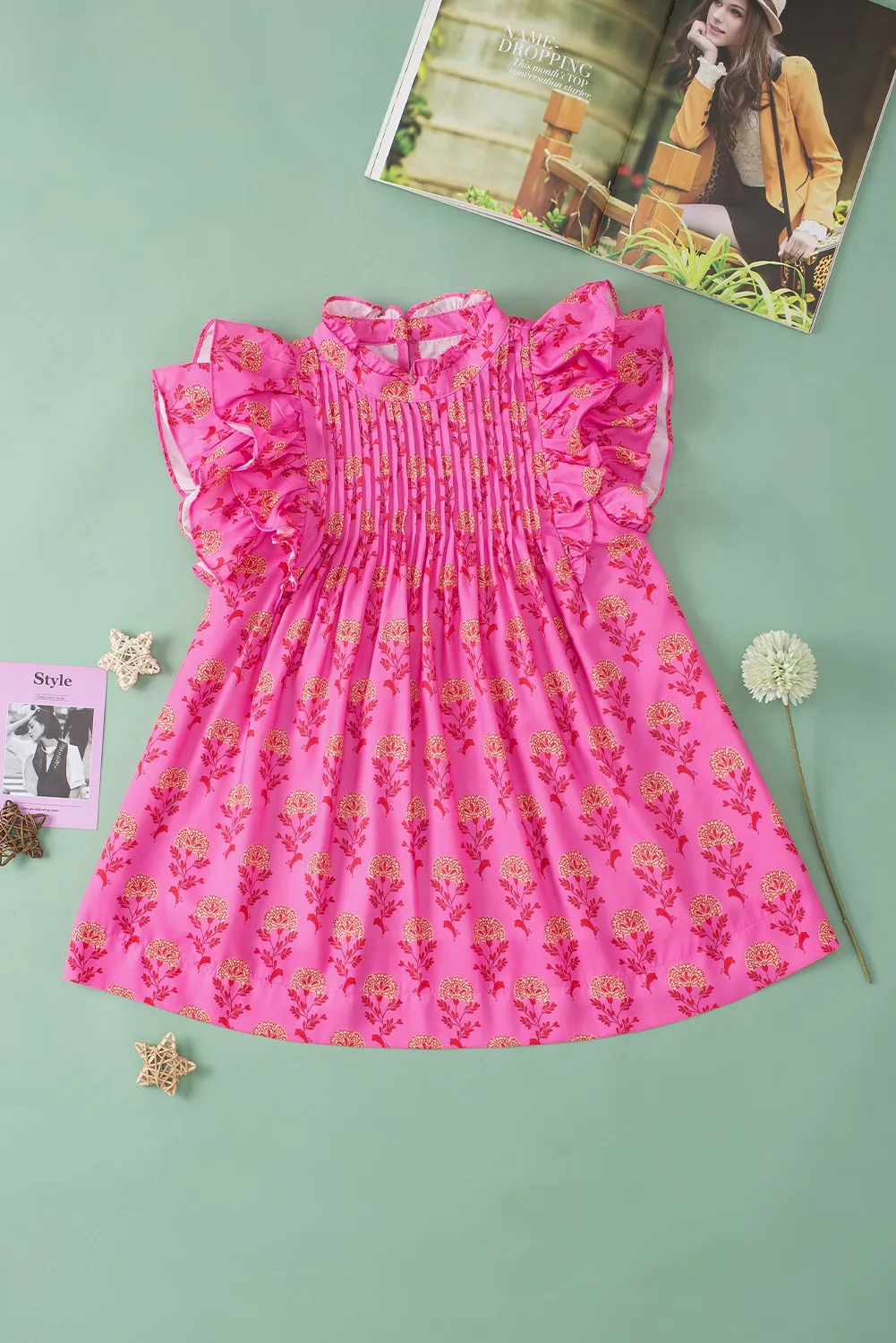Ruffled Printed Mock Neck Cap Sleeve Blouse, image 4