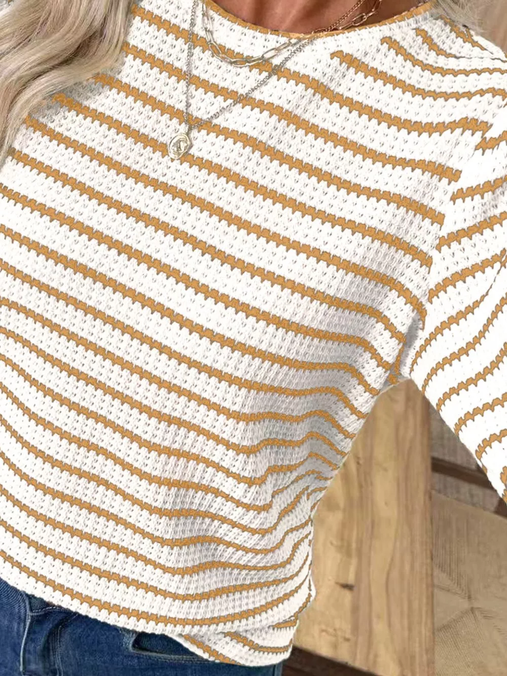 Striped Long Sleeve Texture Knit T-Shirt, image 5