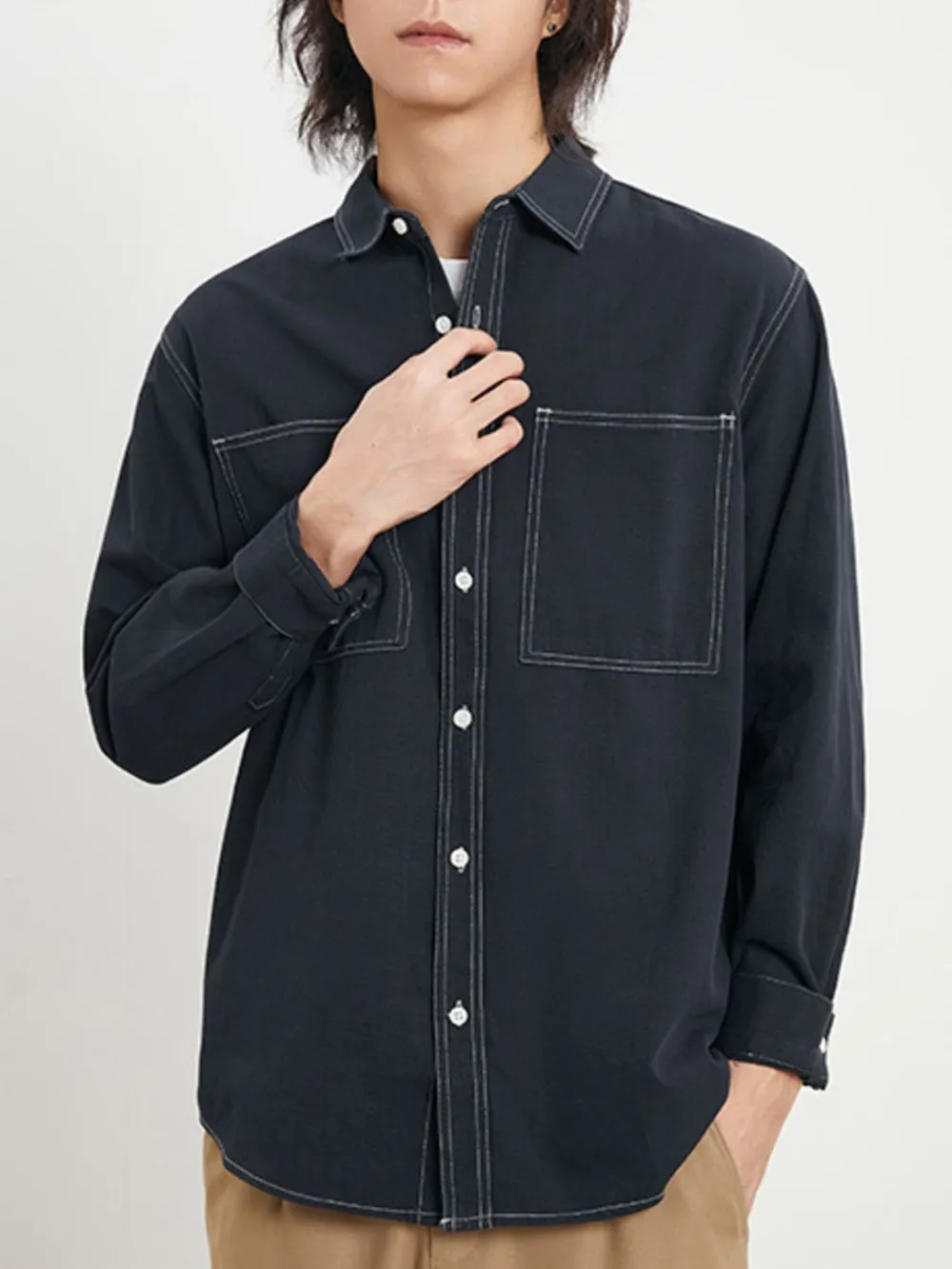 Men's Plus Size Button Up Long Sleeve Shirt, image 2