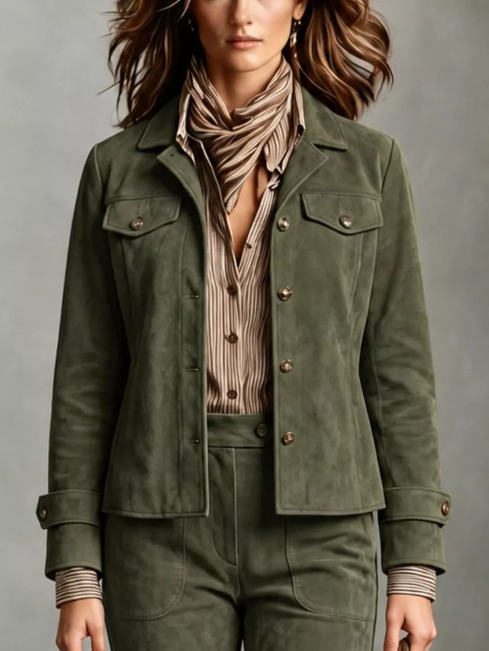 Full Size Suede Utility Blazer with Button-Front Detail Plus Size, image 6