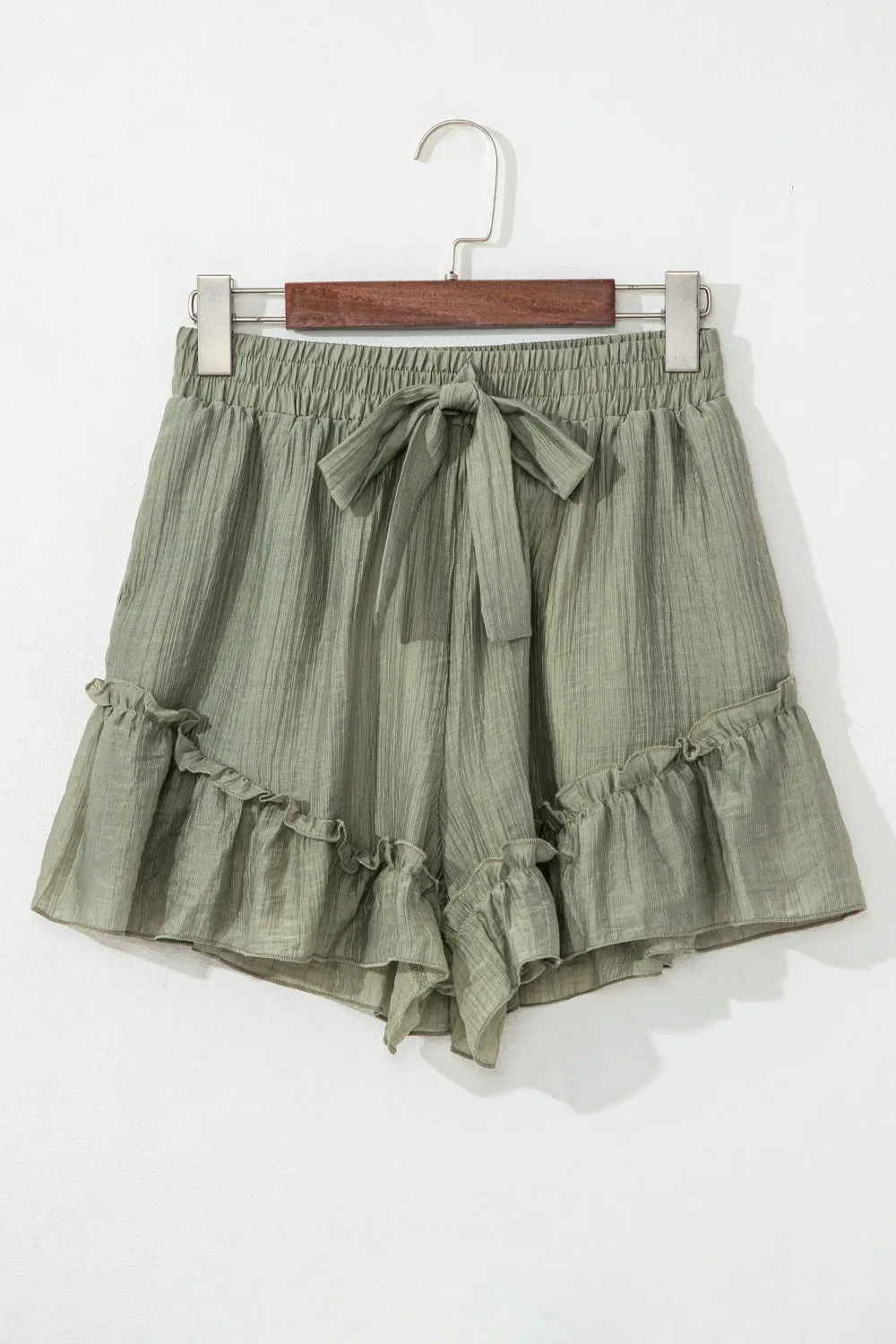 Textured Tie Waist Ruffle Hem Shorts, image 7