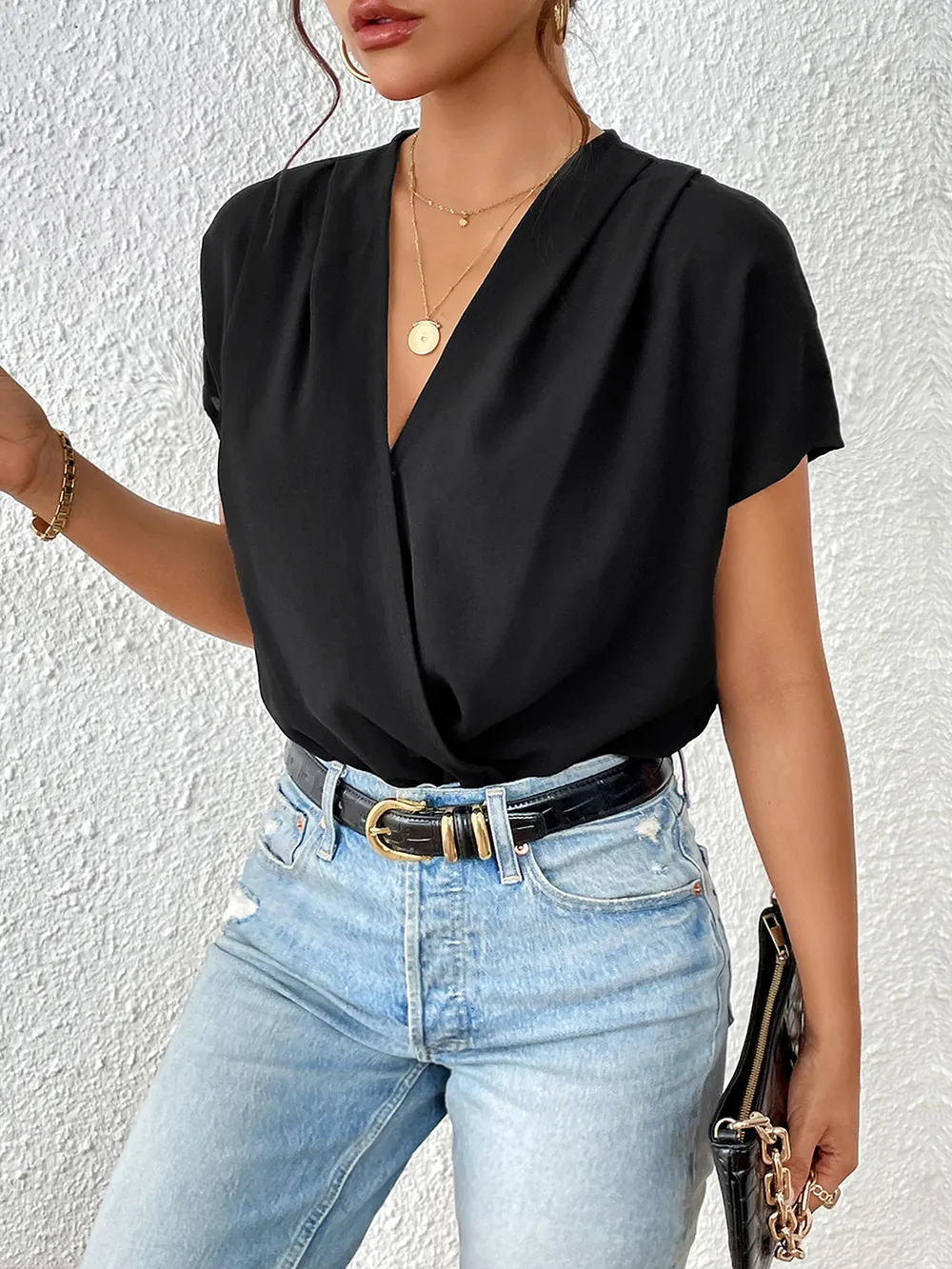 Surplice Short Sleeve Ruched Bodysuit, image 4