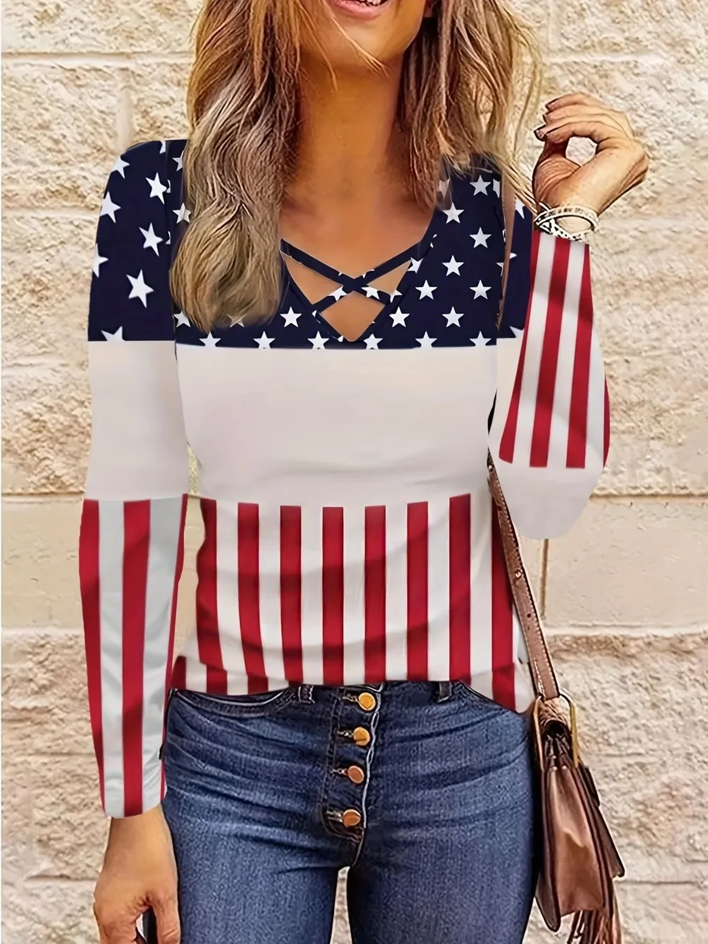 Crisscross Color Block Long Sleeve T-Shirt, image 4