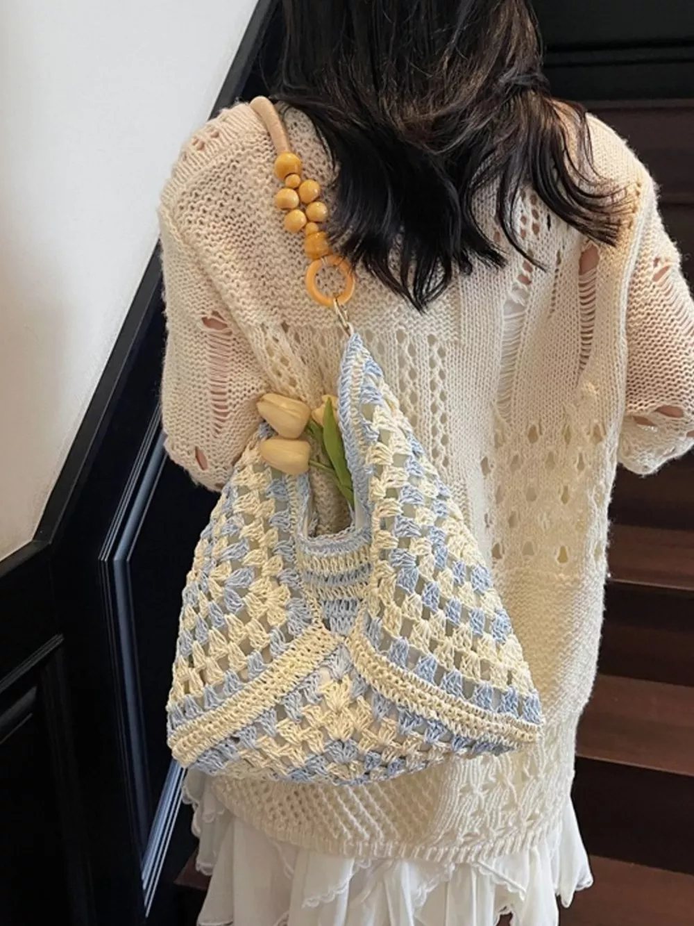 Contrast Crochet Shoulder Bag, image 4