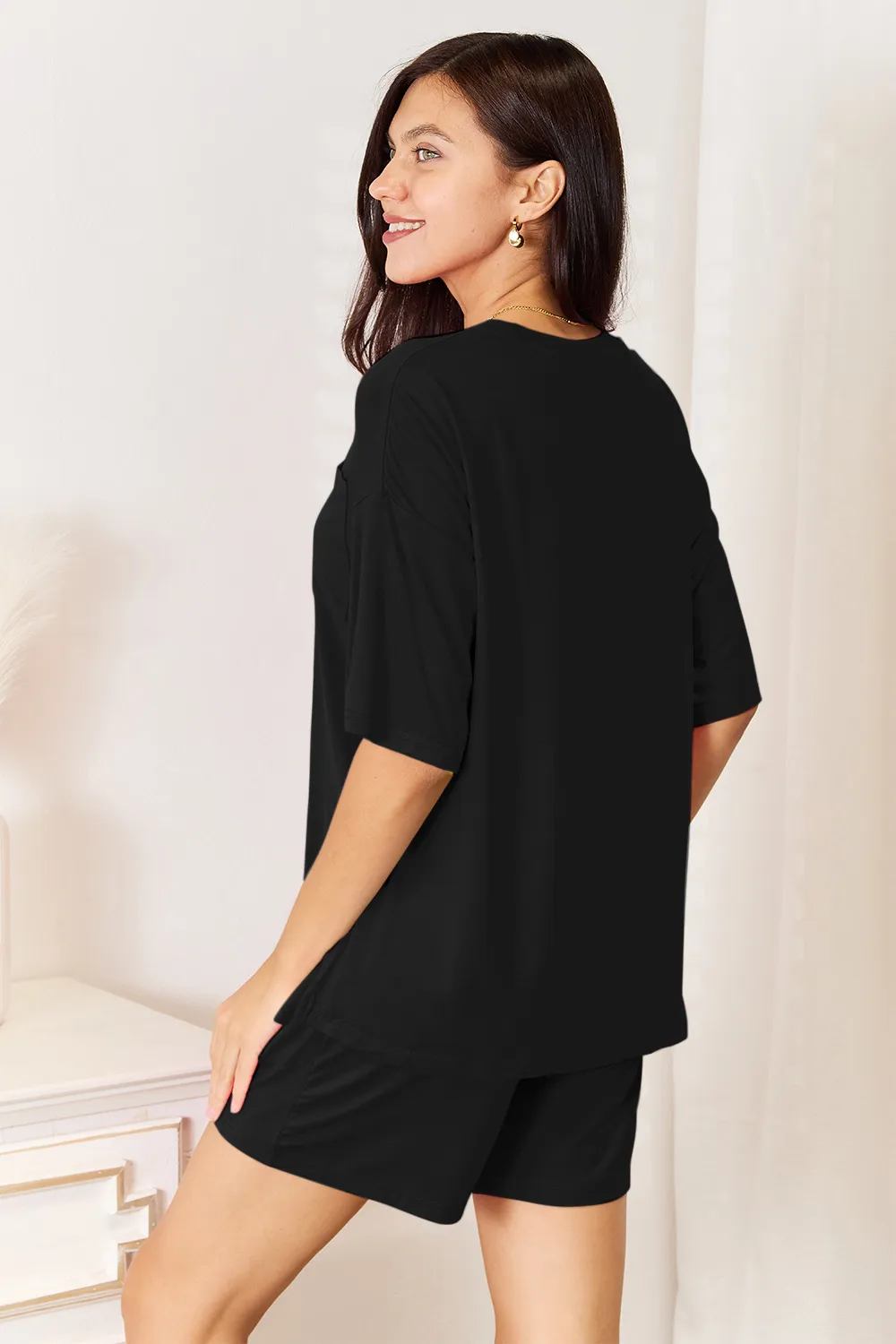 Bamboo Full Size Round Neck Drop Shoulder T-Shirt and Shorts Set, image 16