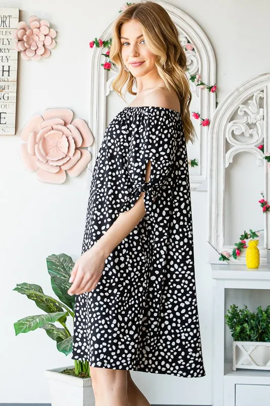 Full Size Short Sleeve Off Shoulder Animal Mini Dress Plus Size, image 10