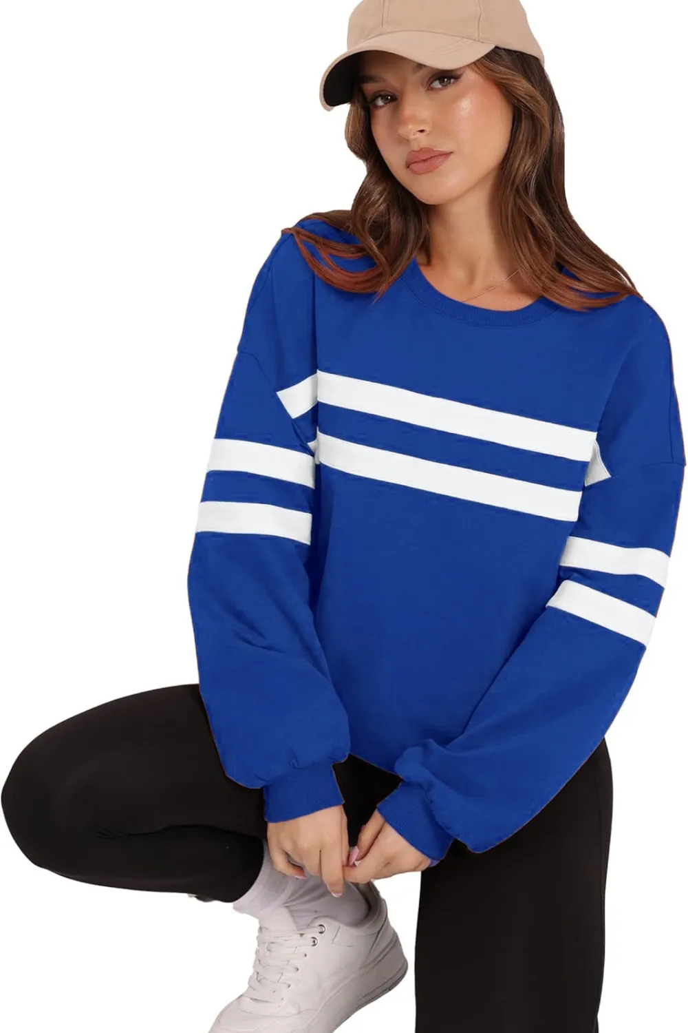 Striped Round Neck Dropped Shoulder Sweatshirt, image 4