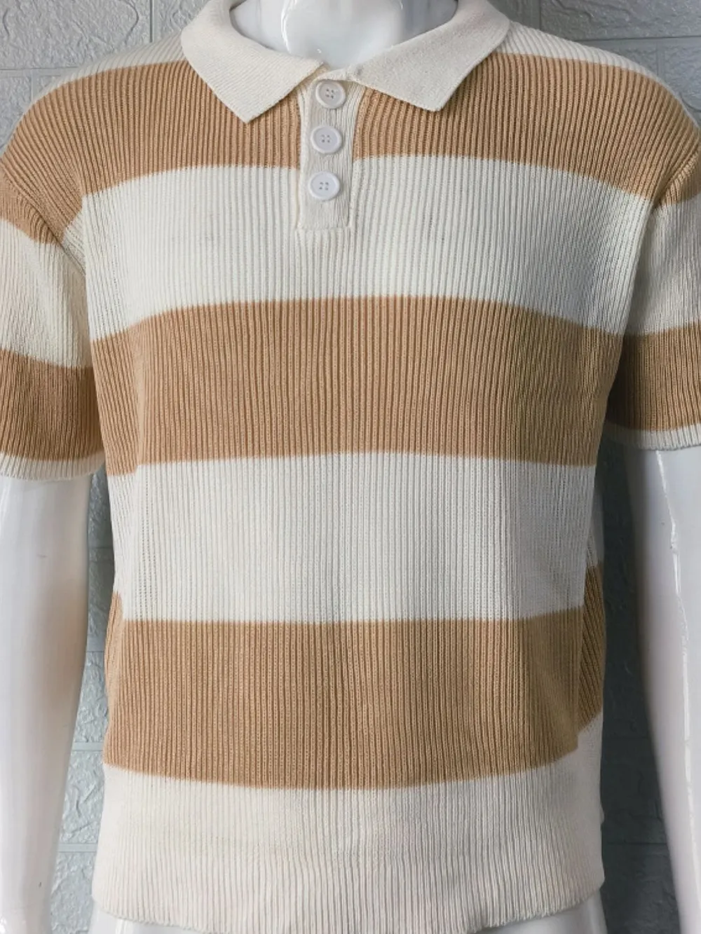 Men's Plus Size Collared Neck Striped Ribbed Knit Polo, image 3