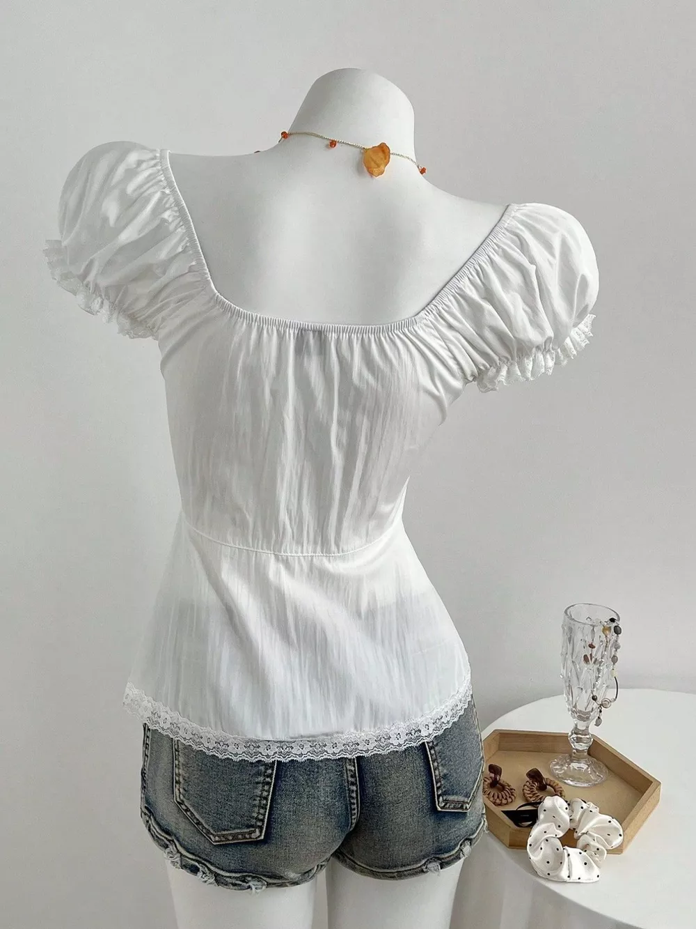 Lace Button Up Short Sleeve Shirt, image 6