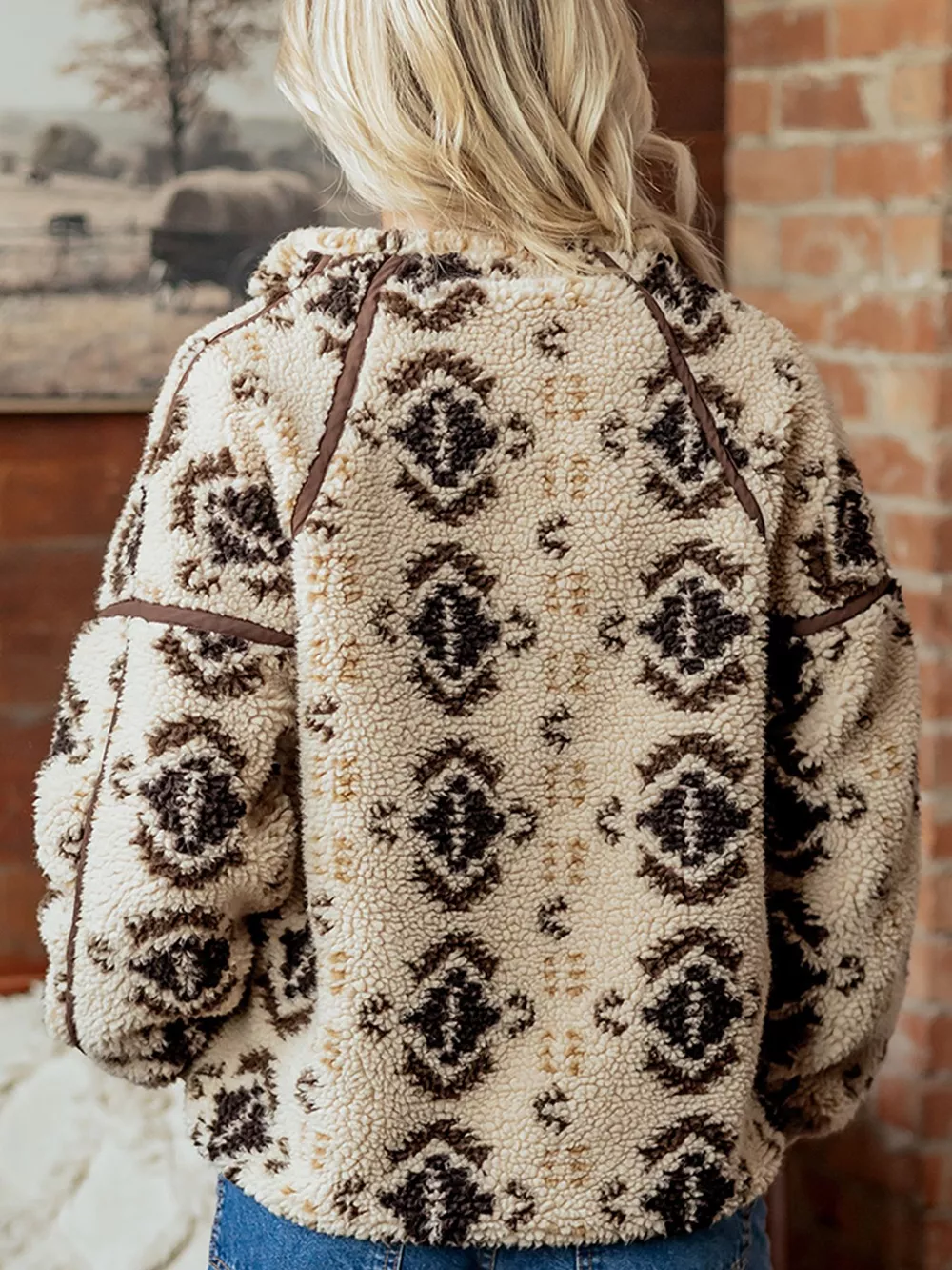 Aztec Print Quarter-Zip Sherpa Sweatshirt, image 4