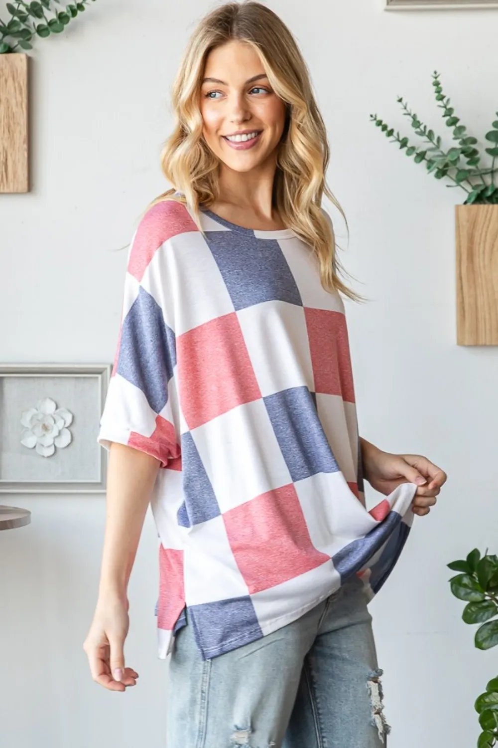 Checkered Round Neck Half Sleeve T-Shirt, image 3