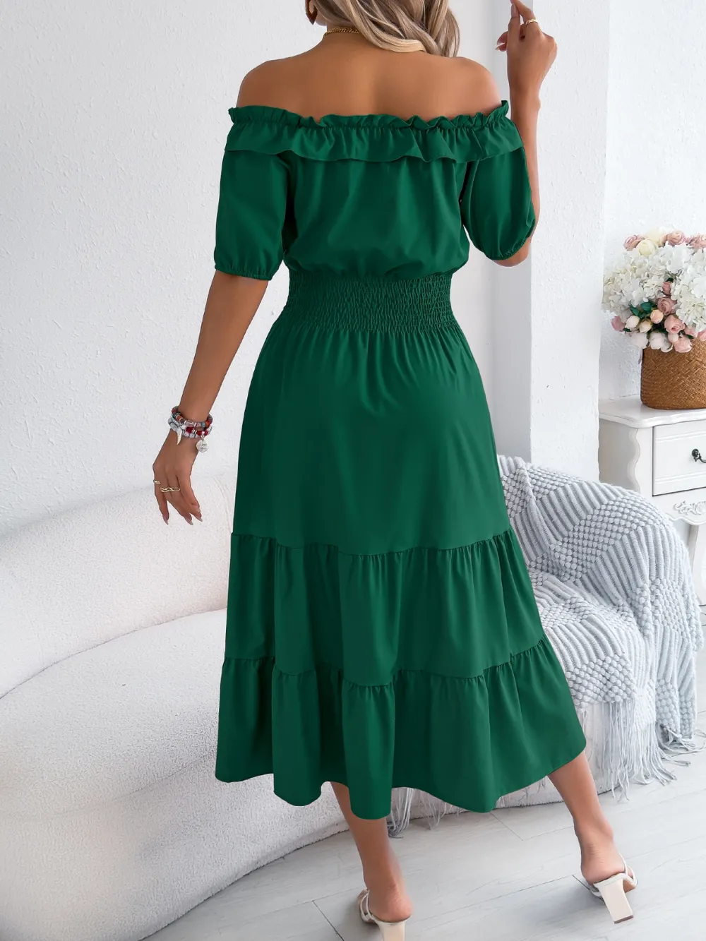 Smocked Off-Shoulder Tiered Dress, image 11