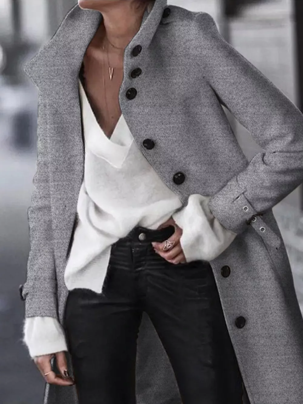 Button-Down Longline Coat with Belt, image 10