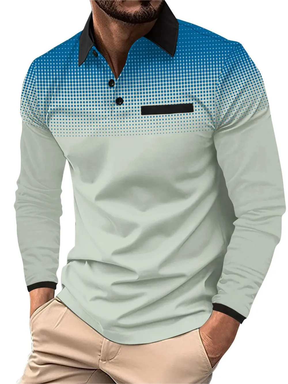 Men's Full Size Collared Neck Long Sleeve Polo Plus Size, image 5