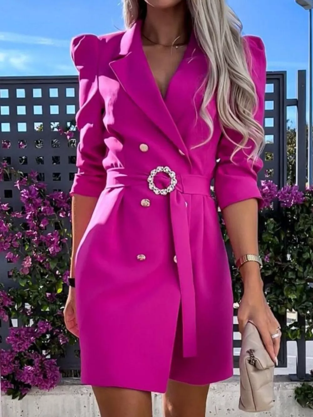 3/4 Sleeve Belted Blazer Dress, image 5