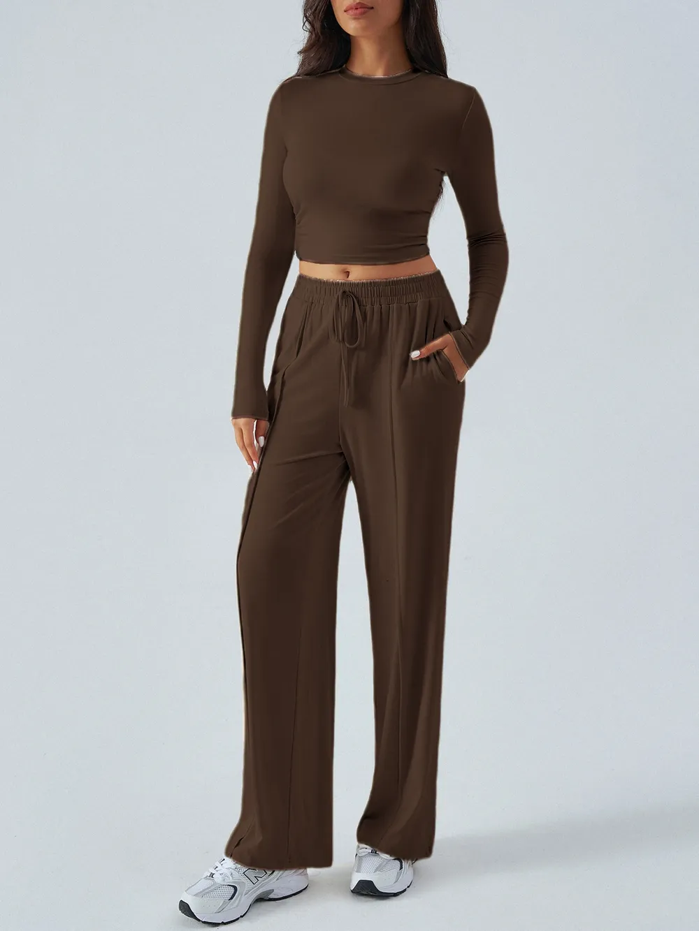 Round Neck Long Sleeve Top and Pants Set, image 4