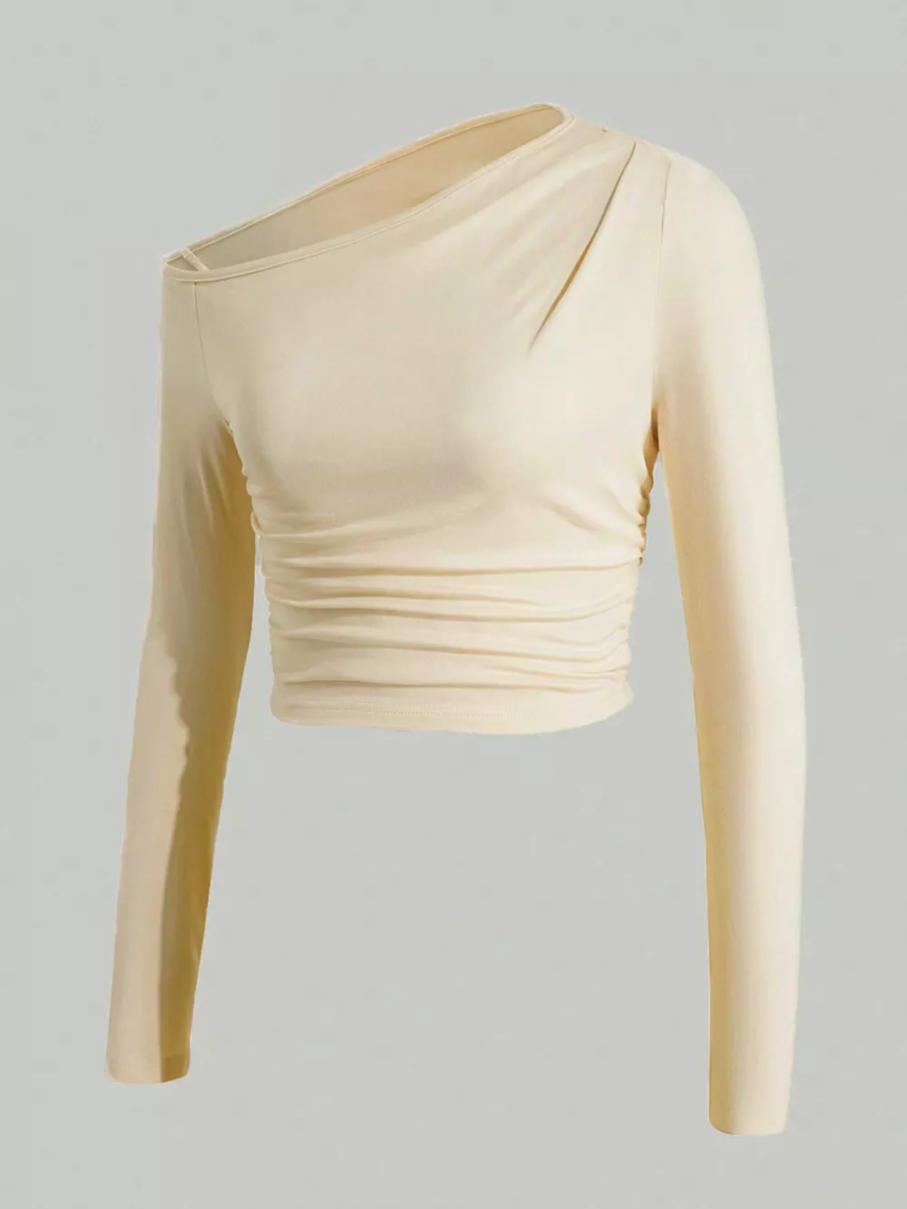 One-Shoulder Ruched Long Sleeve Crop T-Shirt, image 2