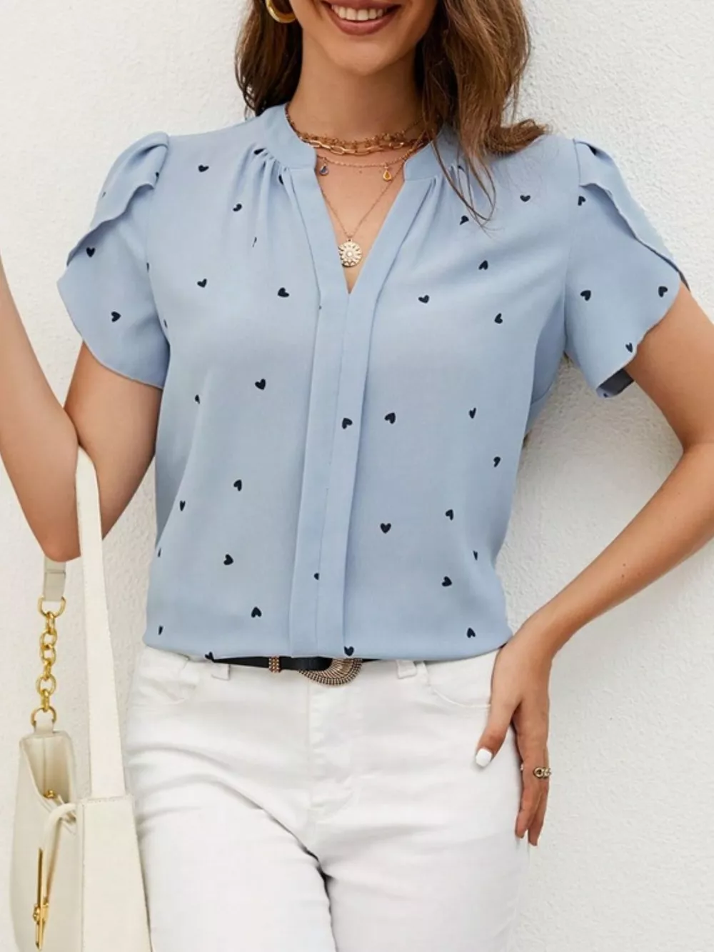 Heart Print Petal Sleeve Blouse, image 20