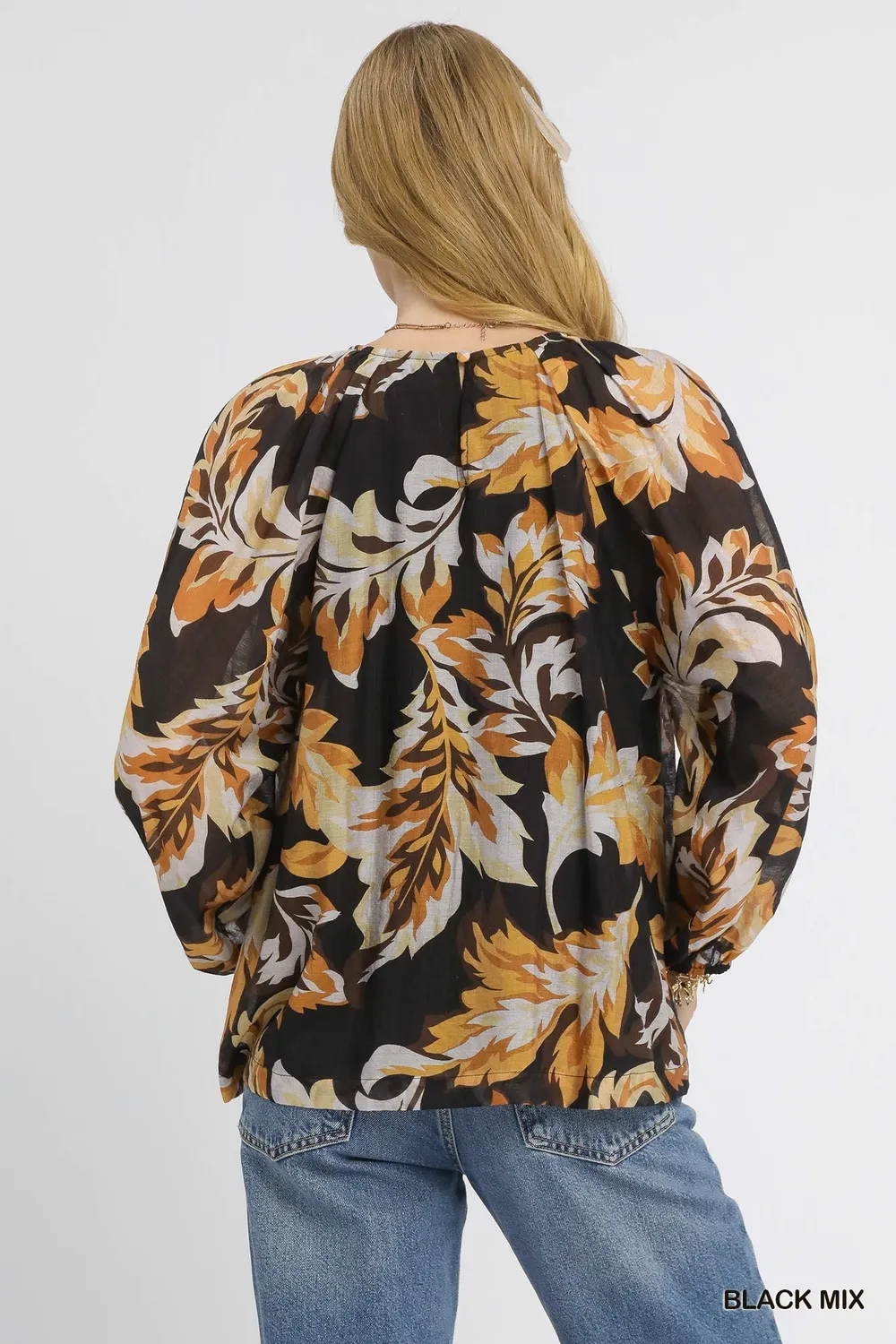 Autumn Leaf Print Balloon Sleeve Blouse, image 4