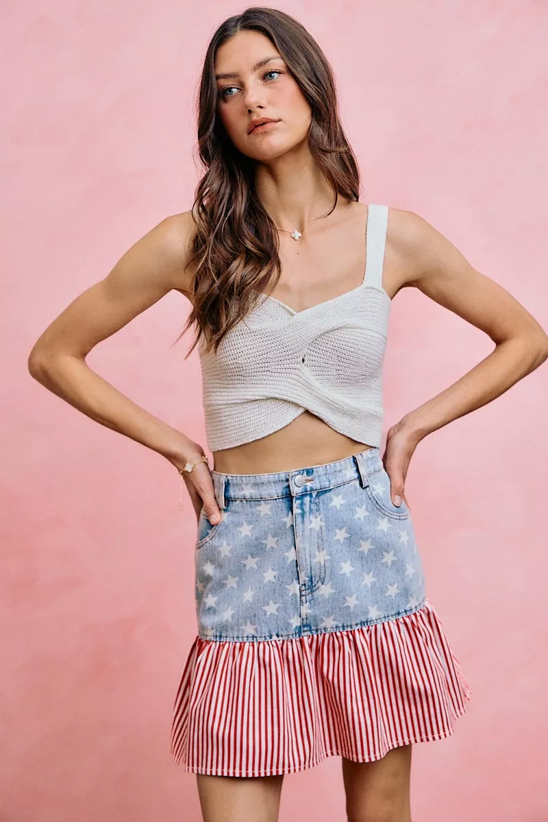 Stars And Stripes Fit And Flare Denim Mini Skirt, image 9