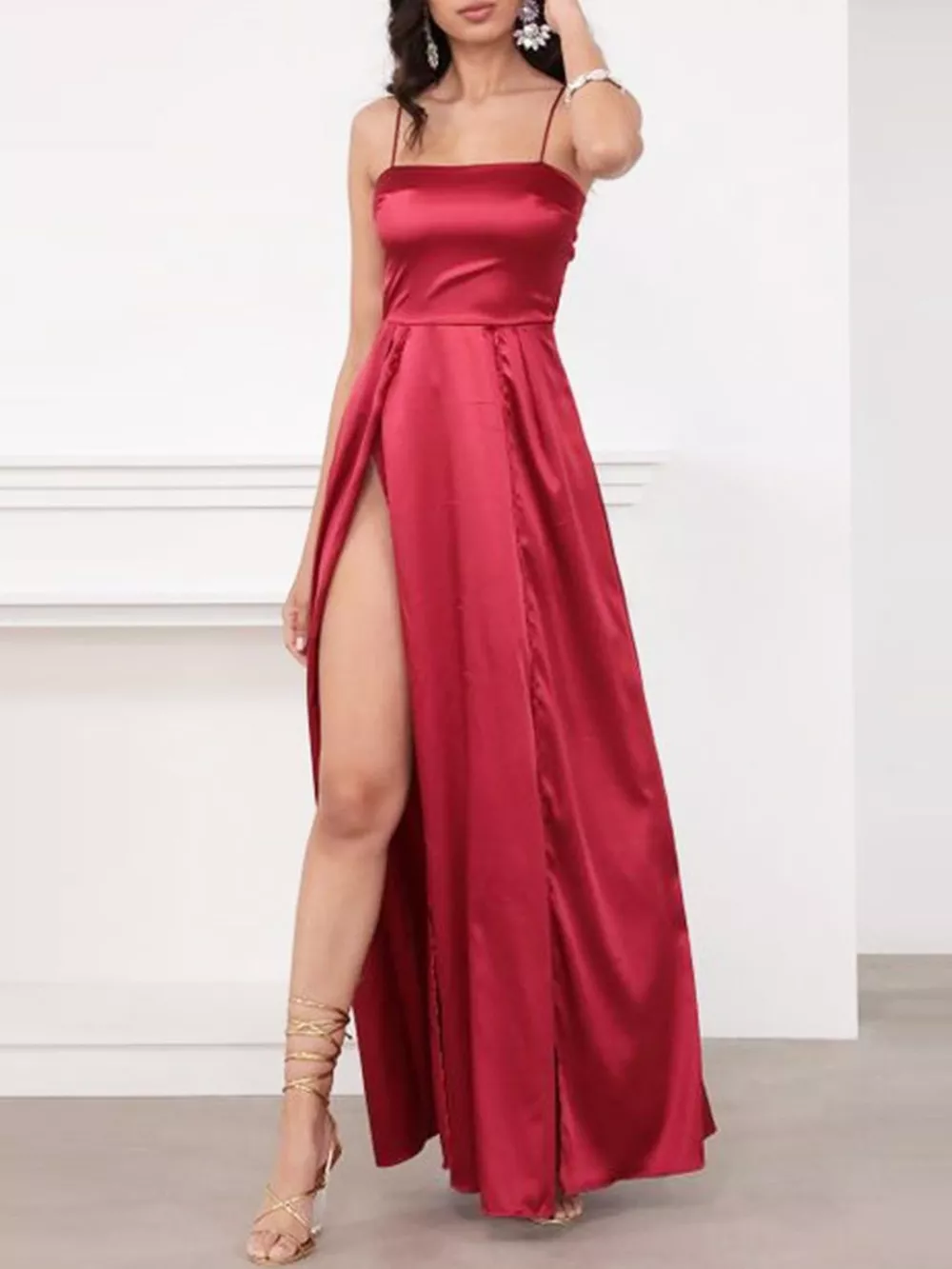 Spaghetti Strap High-Slit Maxi Dress, image 11