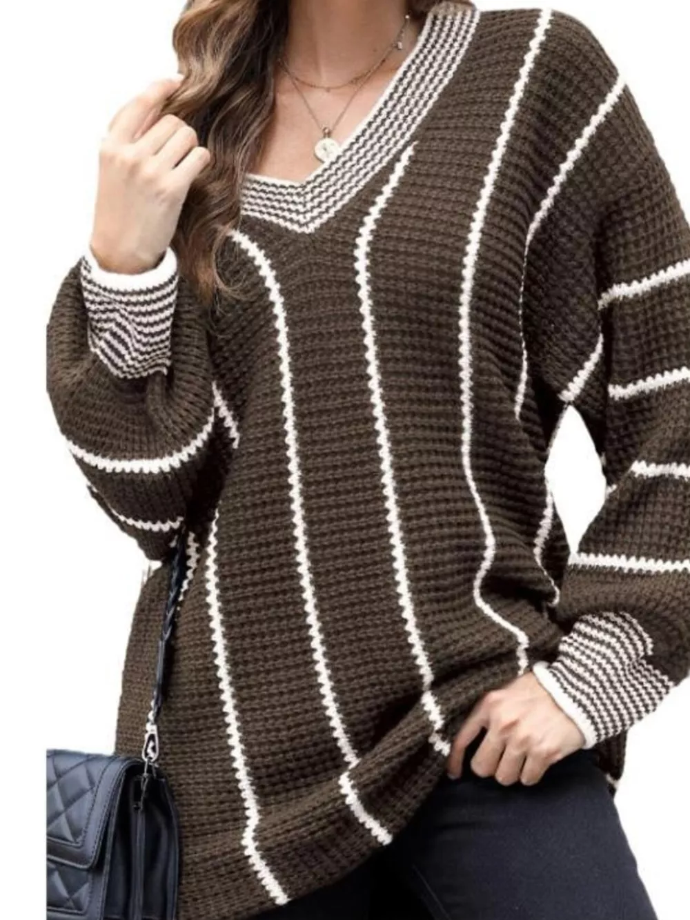 V-Neck Textured Knit Sweater, image 11