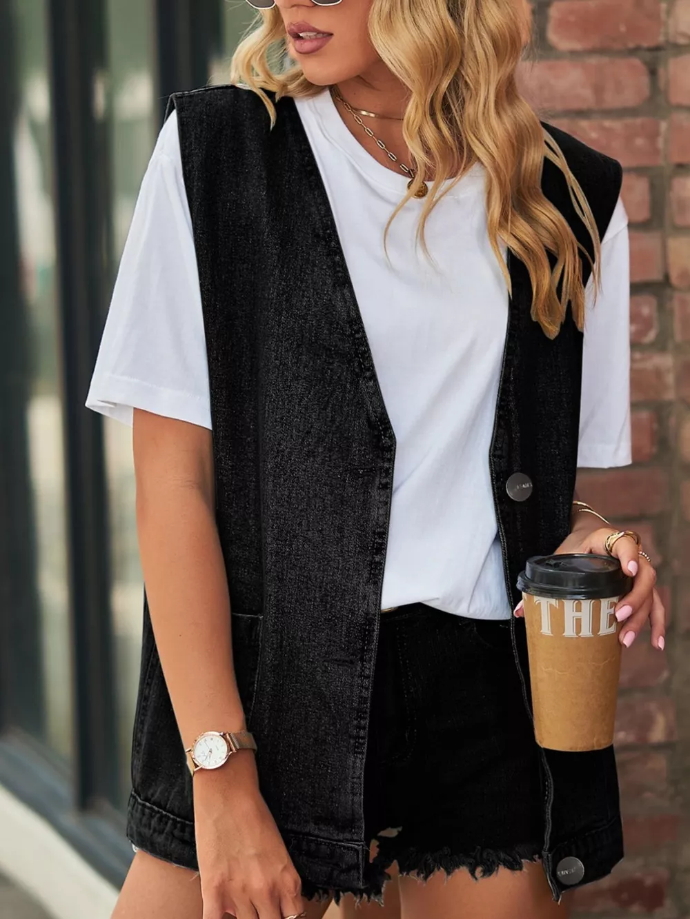 Sleeveless Button-Down Denim Jacket Vest, image 8